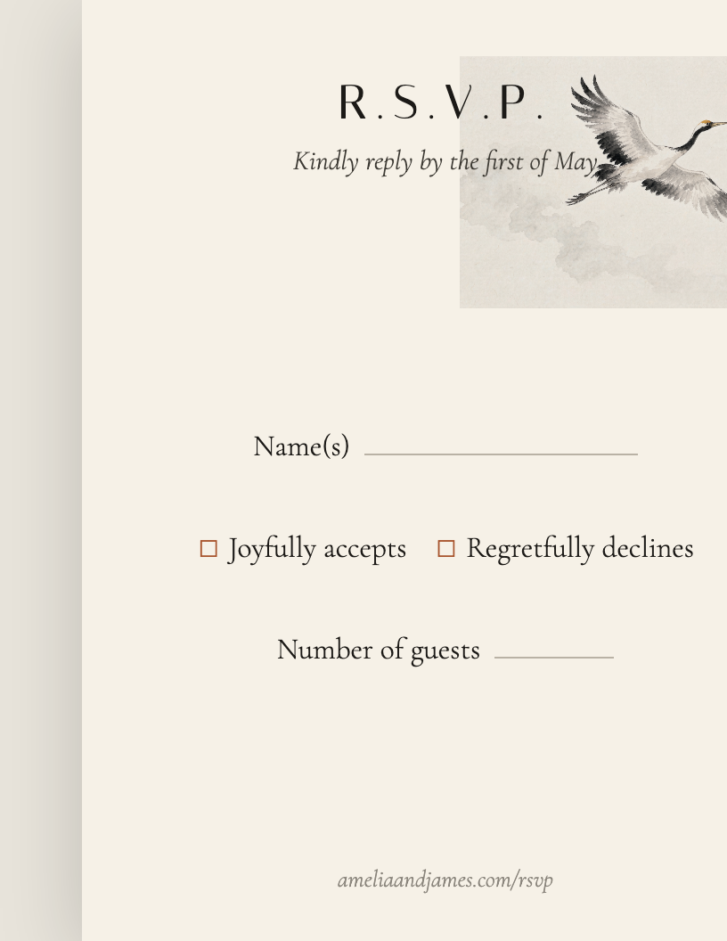 RSVP card — reply-by date, accepts and declines