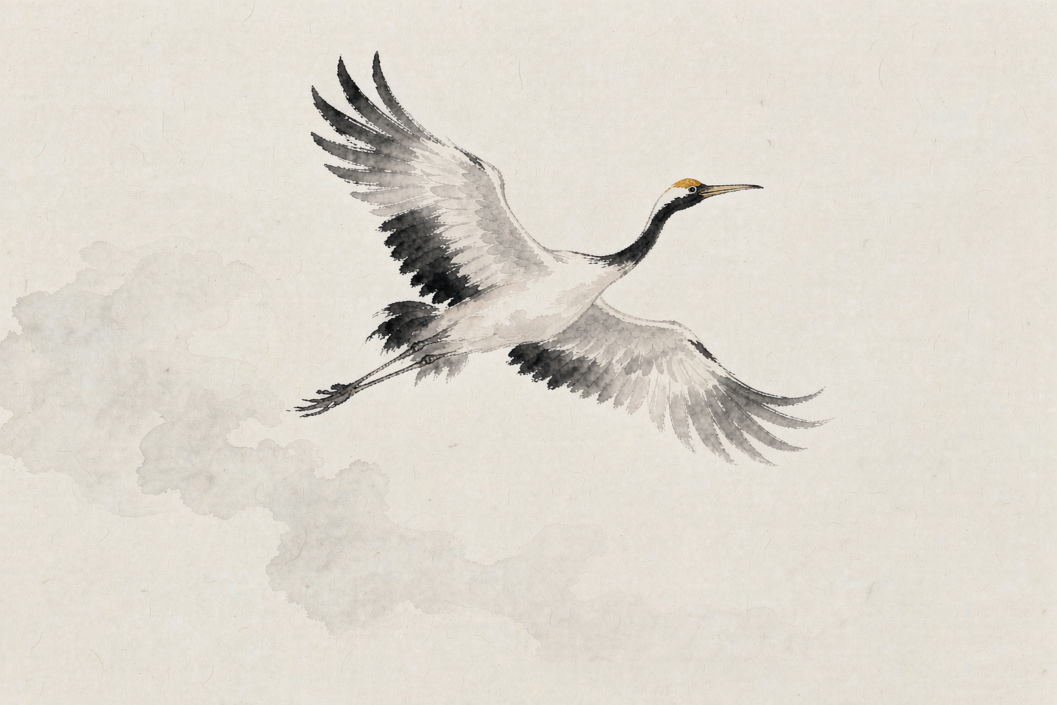 Chinese wedding invitation with crane motif in ink wash style