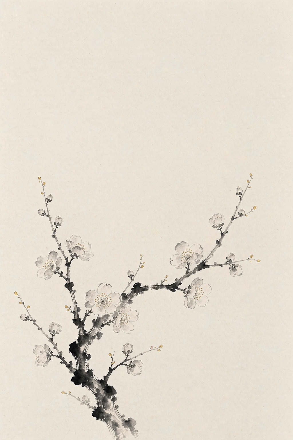 Ink wash wedding invitation with plum blossom branch